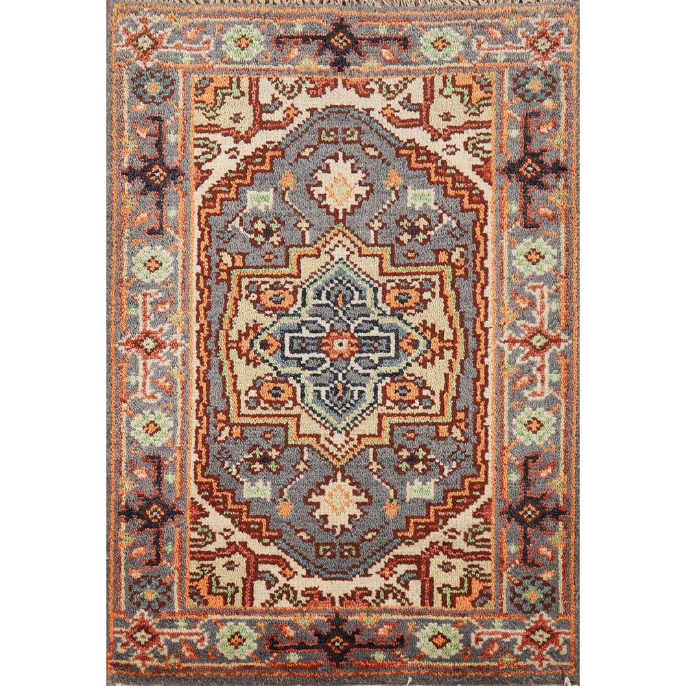 Hand Knotted Oriental 100% Wool Carpet Traditional Medallion Greys & Charcoal Heriz (serapi) Area Rug - 3' 0'' X 2' 0''