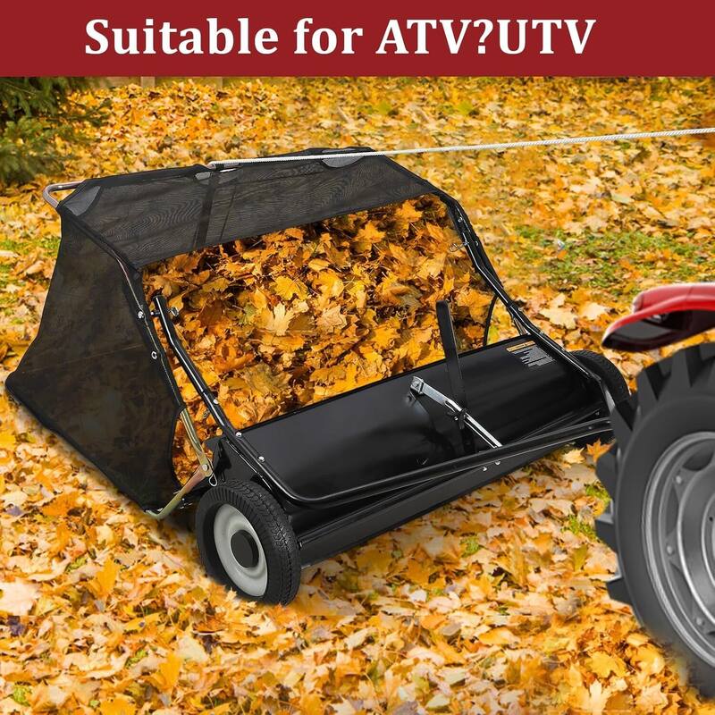 42" Tow-Behind Lawn Sweeper, Leaf & Grass Collector for Lawn Tractor ATV UTV - 42 inch
