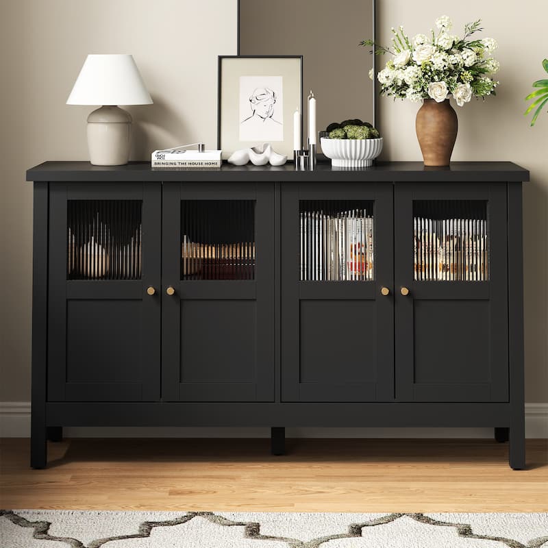 4-Door Storage Cabinet with Adjustable Shelves - Black