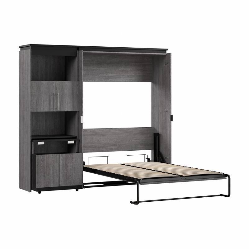 Orion Full Murphy Bed with Storage Cabinet and Fold-Out Desk by Bestar