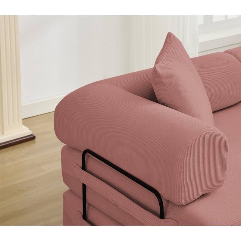 Folding Couch Convertible into King Size Floor Bed, 4-in-1 Corduroy Sleeper Sofa Bed with Moved Armrests and Non-Slip Pad