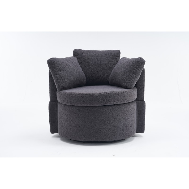 Chenille Upholstered Swivel Accent Chair, Cozy Club Chair with 2 Thorw Pillows, Oversized Lounge Armchair with Metal Base