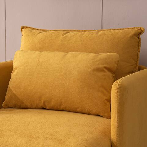Modern fabric accent armchair, sofa chair,Yellow Cotton Linen-30.7'', quality solid hardwood and golden metal legs