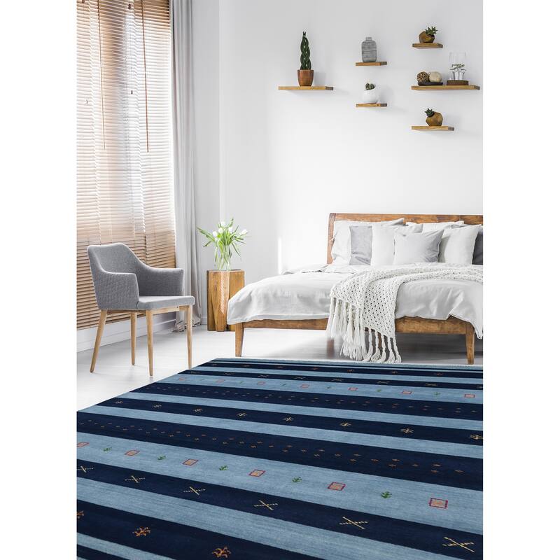 ECARPETGALLERY Hand Loomed Kashkuli Gabbeh Dark Navy, Grey Wool Rug - 6'6 x 9'8