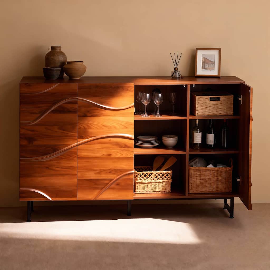Rossetta Modern Artistic Design Wood Sideboard Cabinet with Iron Legs, Easy Assembly