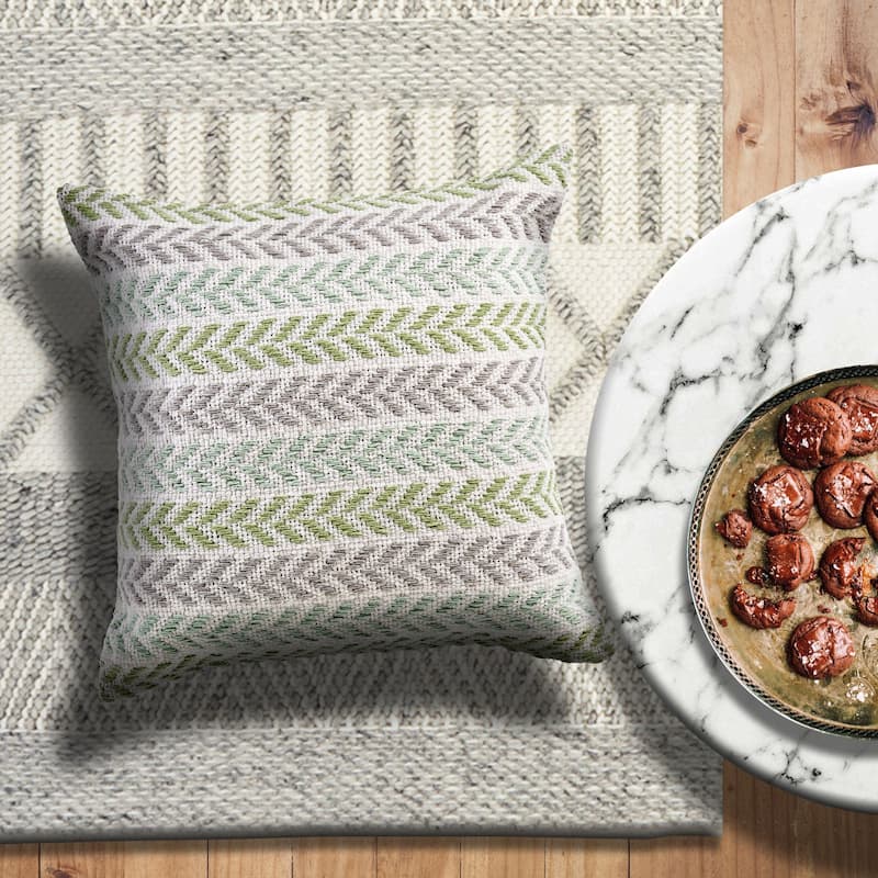 18" Green and Purple Hand Woven Chevron Square Throw Pillow