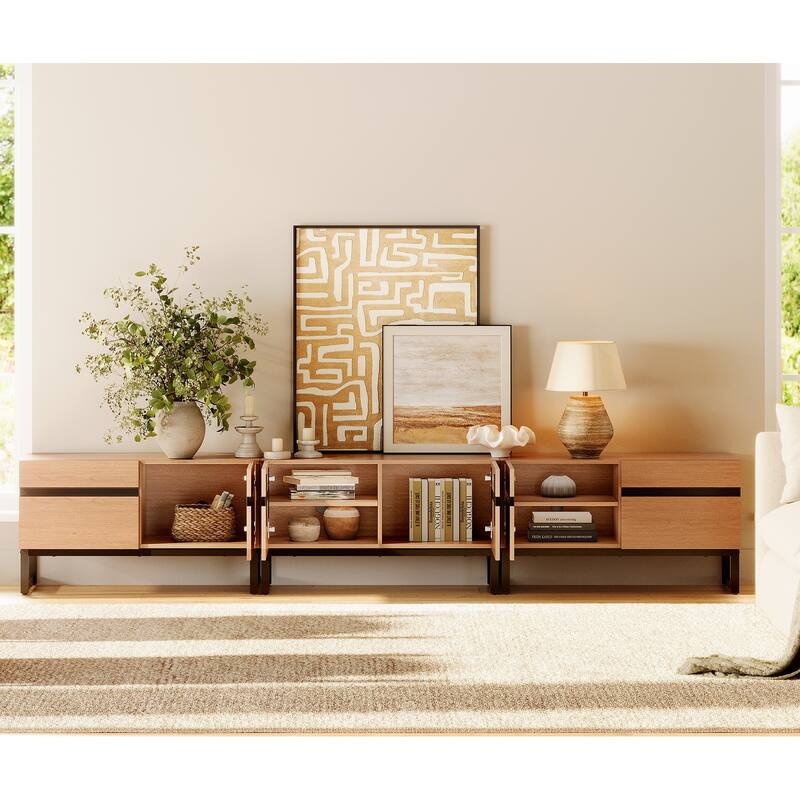 WAMPAT Modern TV Stand Entertainment Center TV Console with Storage Cabinets