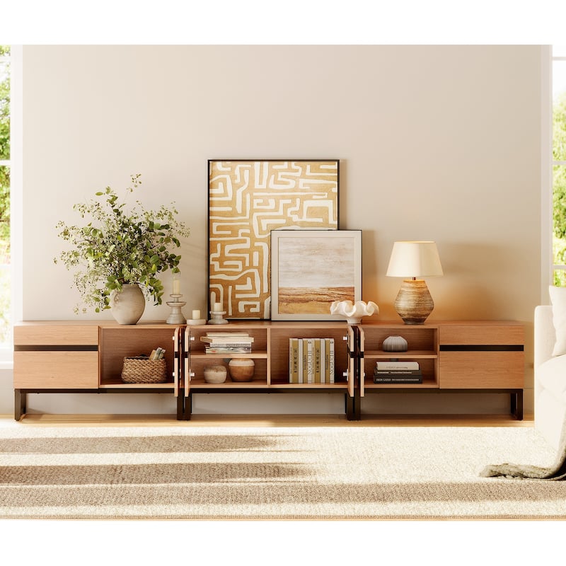 WAMPAT Modern TV Stand with Storage Cabinets, Wood Entertainment Center Media Console Table with Metal Legs for Living Room