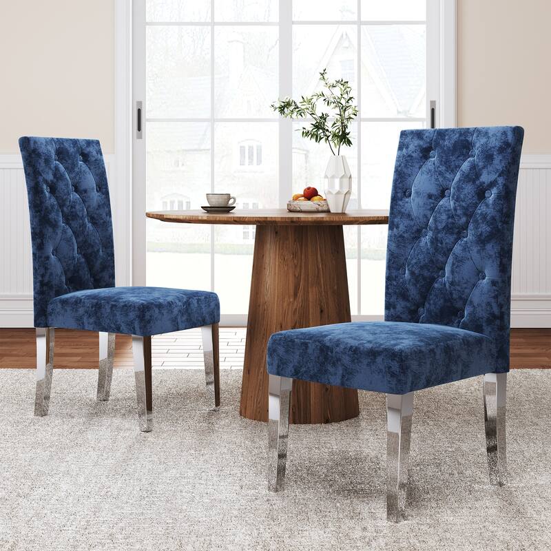 Modern Velvet Upholstery Dining Chair for Kitchen (Set of 2) - Blue