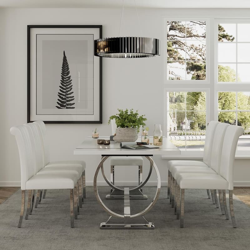 Luxury PU Leather Parsons Dining Chairs Side Chairs with Rolled Back and Stainless Steel Legs