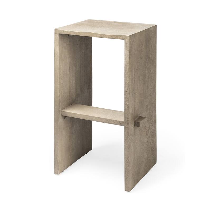 Mango Wood Backless Counter Height Bar Chair with Footrest - Grey-30-Inch