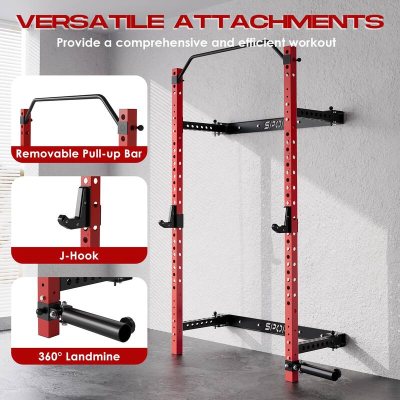 Folding Squat Rack, 1000LBS Capacity Wall Mounted Squat Rack, Foldable ...