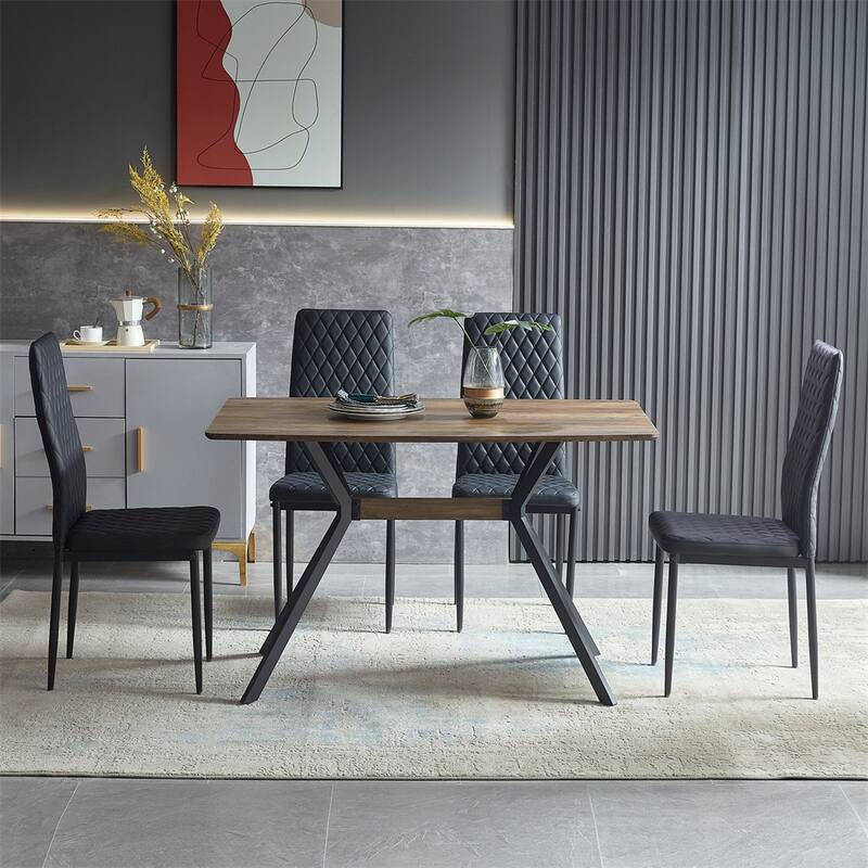 Modern MDF Wooden Top Dining Table with Metal Shelf