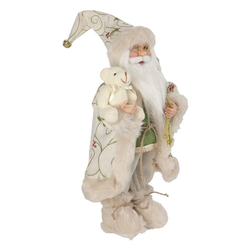 16" Holly and Berries Santa Claus with Teddy Bear Christmas Figure