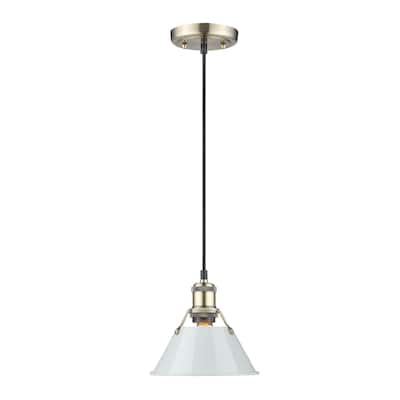 Orwell 7.5" Wide Small Pendant in Aged Brass with Dusky Blue - Gold