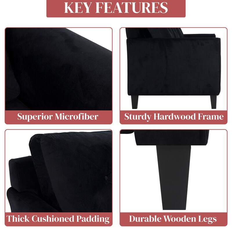 Affordable Tufted Sofa & Loveseat – Black Microfiber Couch for Small Spaces