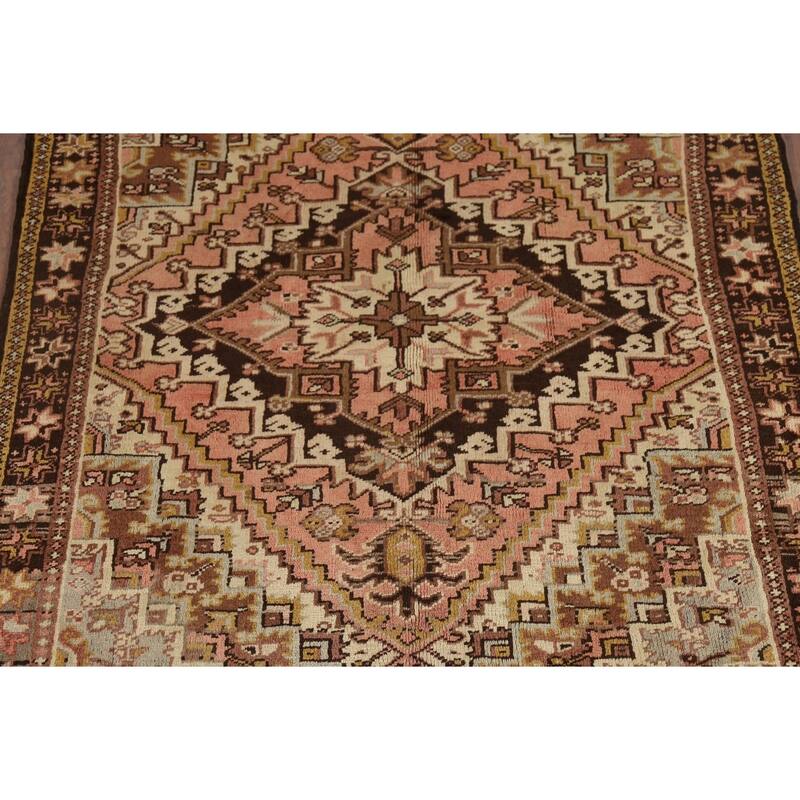 Geometric Heriz Persian Square Area Rug Handmade Wool Carpet - 4'7"x 5'5"