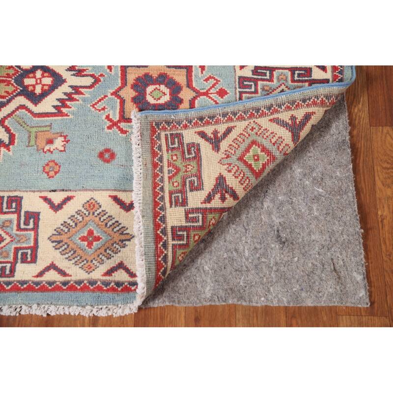 Geometric Blue Kazak Area Rug Handmade Wool Carpet - 4'11" x 5'11"