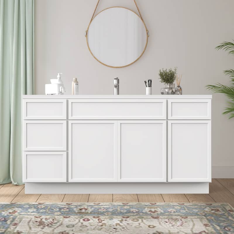 Vanity Art 63" Birch Freestanding Bathroom Vanity Cabinet without Top - White