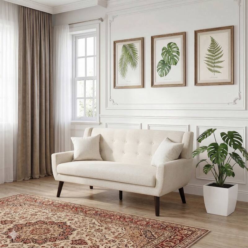 Modern 63-Inch Linen Tufted Loveseat Sofa with Pillows
