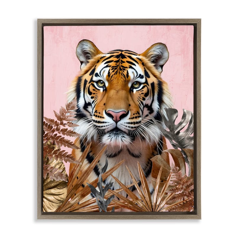 Stupell Fierce Tiger on Pink Framed Floater Canvas Wall Art Design By Kim Allen - 25 x 31 - Brown