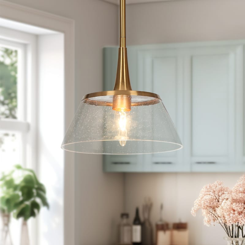 Mola Modern Gold 1-Light Glass Pendant Light for Kitchen Island Dining Room - D 9" x H 8"