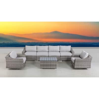Swivel Rocker Grey 7 Piece Sectional Seating Group With Cushion