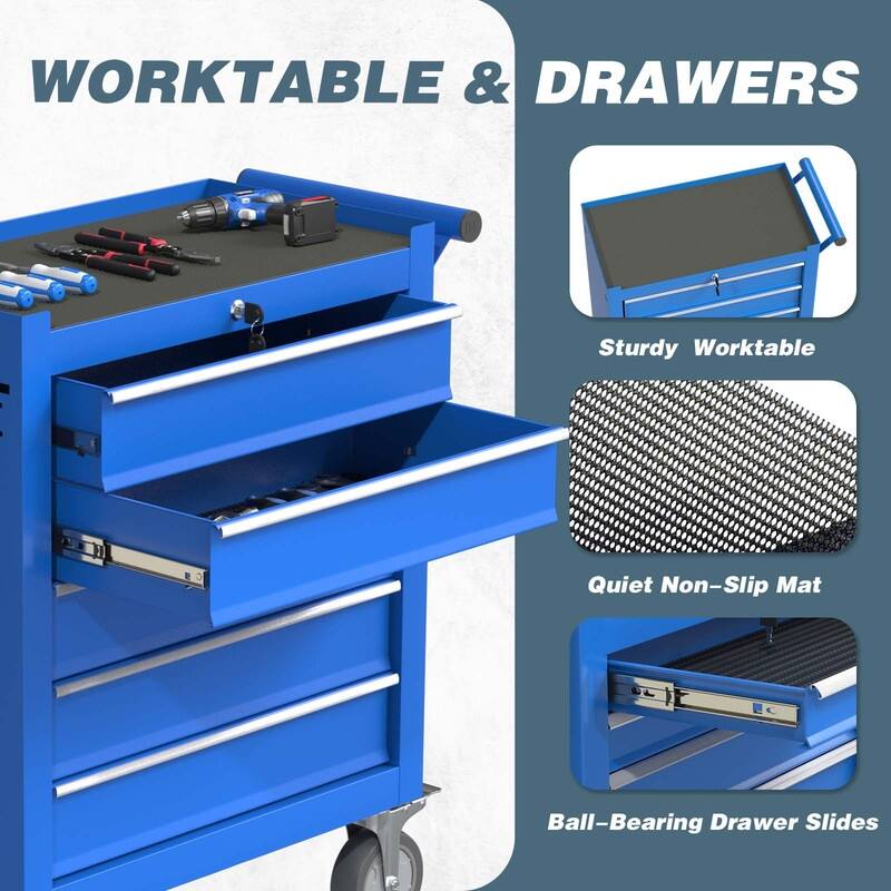 5-Drawer Heavy Duty Rolling Tool Chest Tool Storage Box - N/A