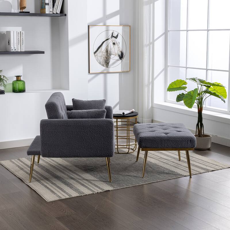 Tufted Chaise Lounge Chair, Square Armrest with Adjustable Backrest, Equipped with Two Pillows