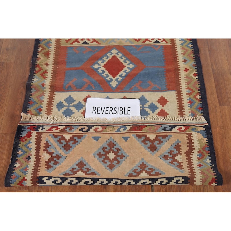 Vegetable Dye Kilim Qashqai Persian Antique Runner Wool Carpet - 2'9"x 13'1"