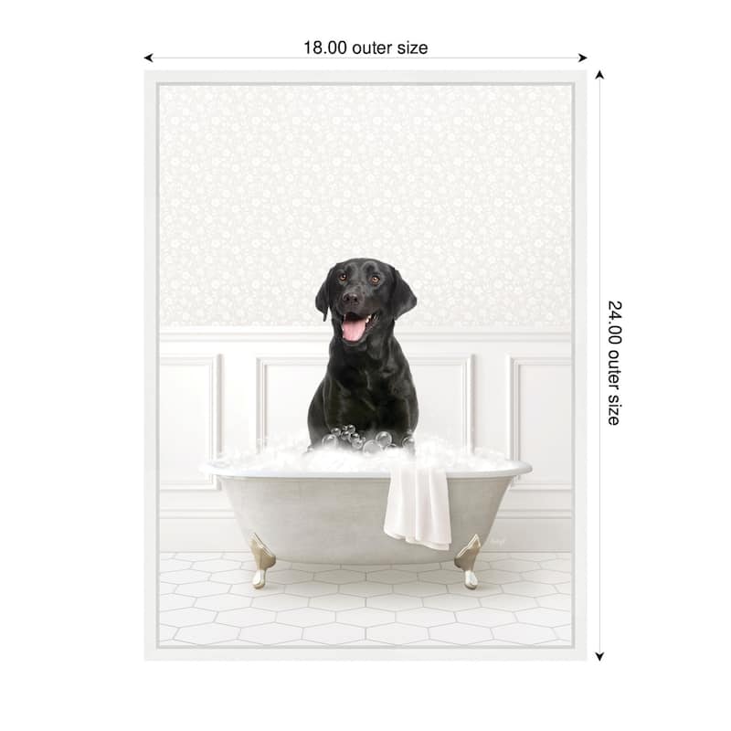 Kate and Laurel Sylvie Black Lab in White Bathtub Framed Canvas by Amy Peterson