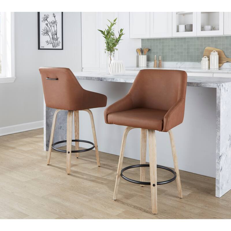 The Gray Barn Hadley 26" Fixed-Height Upholstered Counter Stool with Bent Wood Legs & Round Footrest (Set of 2)