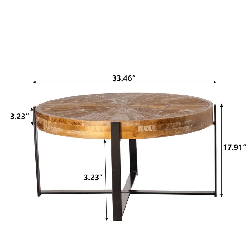 Retro Splicing Round Coffee Table with Cross Leg On Sale Bed Bath