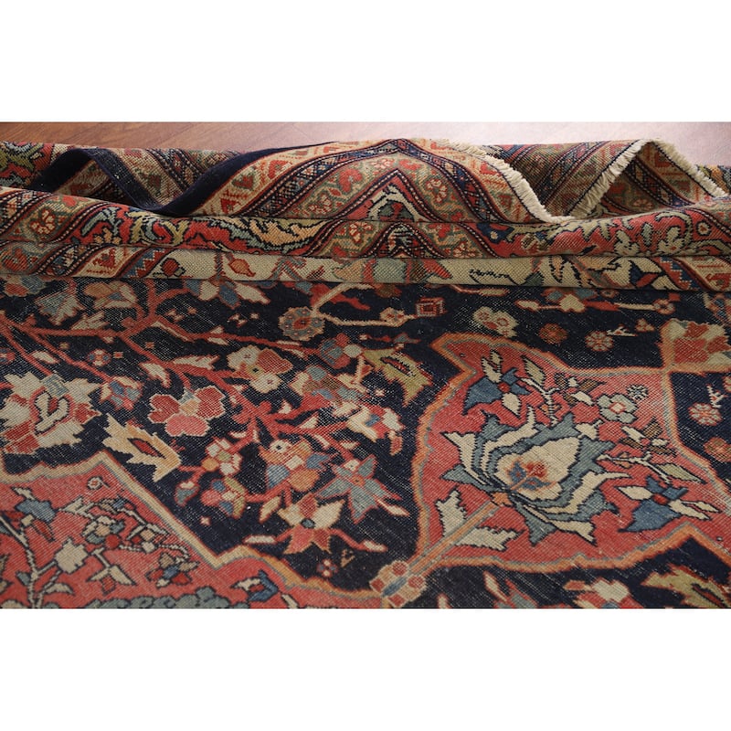 Hand Knotted Oriental 100% Wool Carpet Traditional Medallion Navy Blue & Blues Sarouk Area Rug - 11' 5'' X 8' 7''