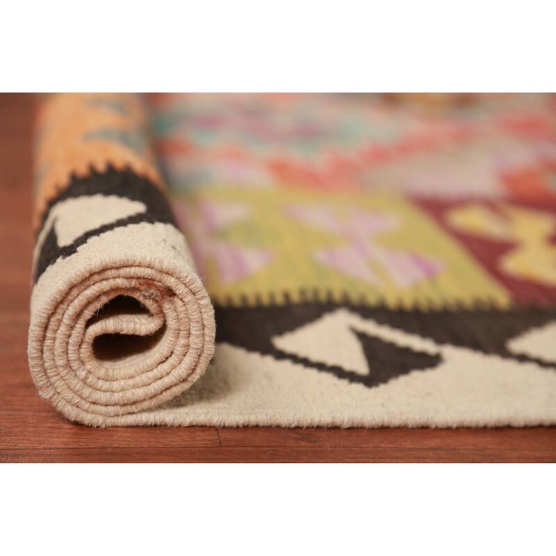 Multicolor Kilim Oriental Area Rug Flatweave Tribal Wool Carpet - 8'0"x 11'6"