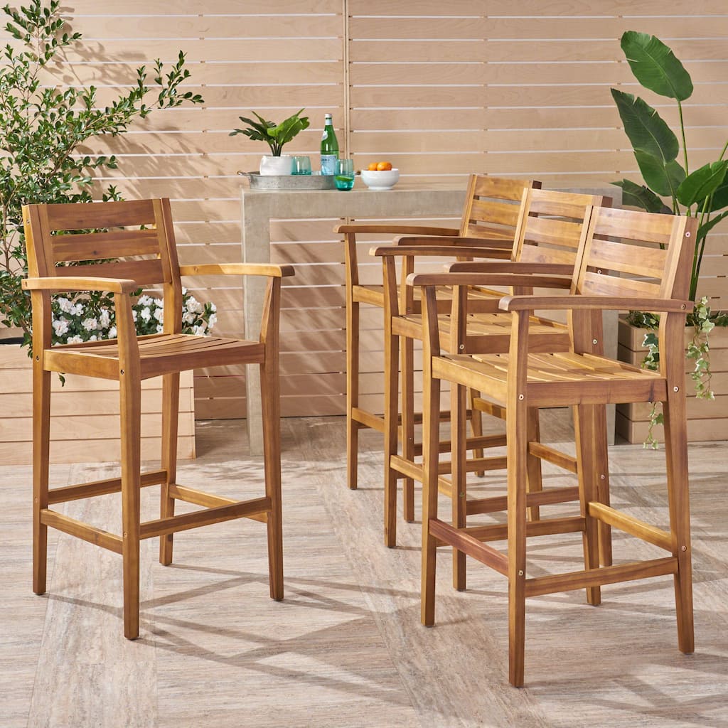 Stamford Outdoor Acacia Barstool (Set of 4) by Christopher Knight Home