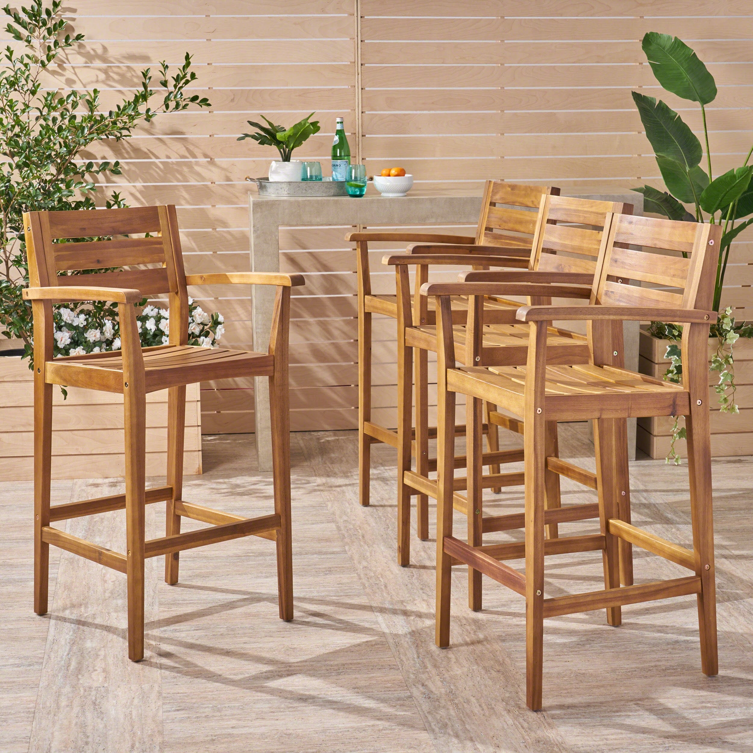 Stamford Outdoor Acacia Barstool (Set of 4) by Christopher Knight Home