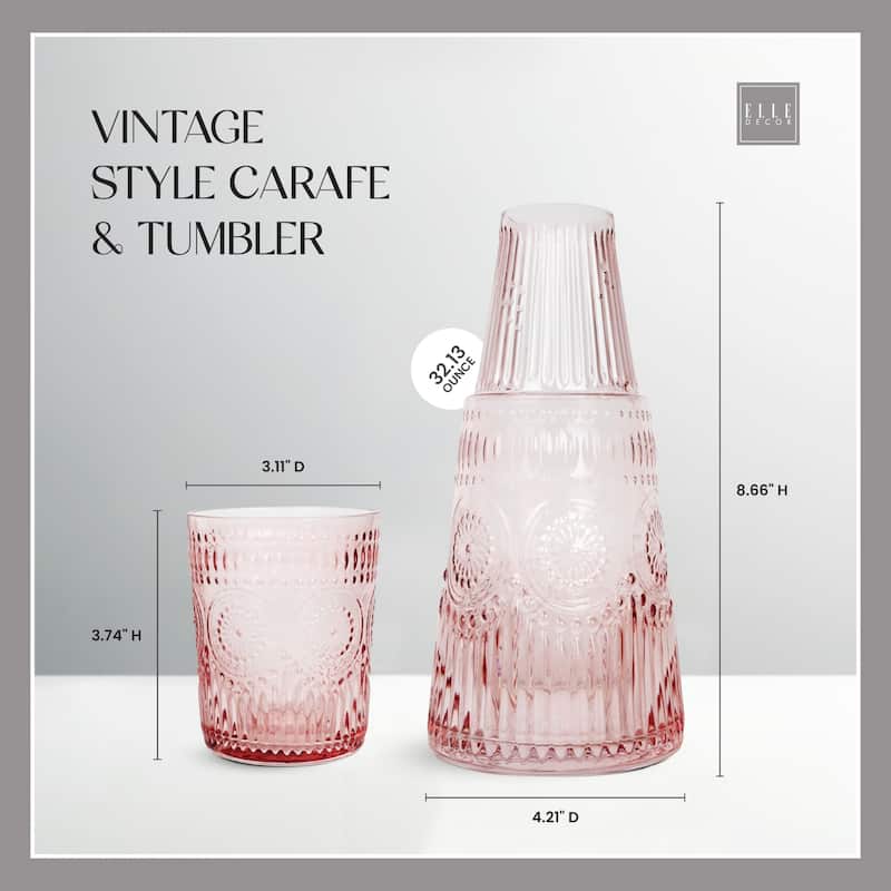 Elle Decor Bedside Water Carafe with Tumbler Set Pitcher - 33 oz