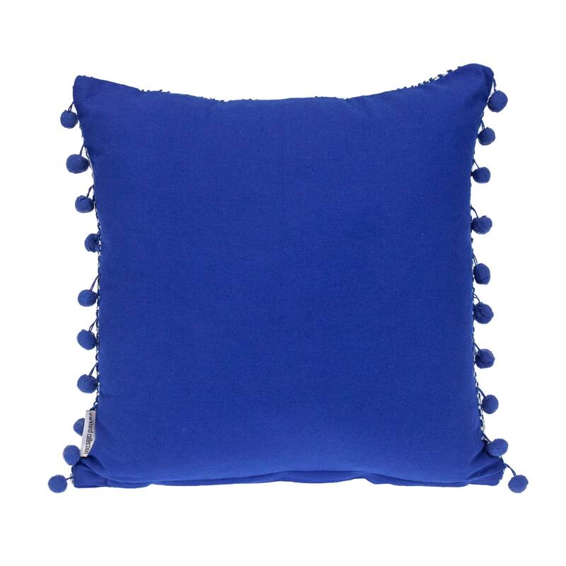 Woven Square Throw Pillow with Pom Pom - 18" - Blue