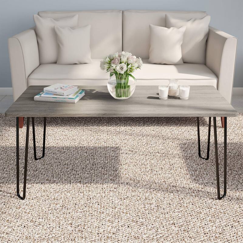 Modern Industrial Coffee Table with Hairpin Legs, 41 Inch, Grey - Grey