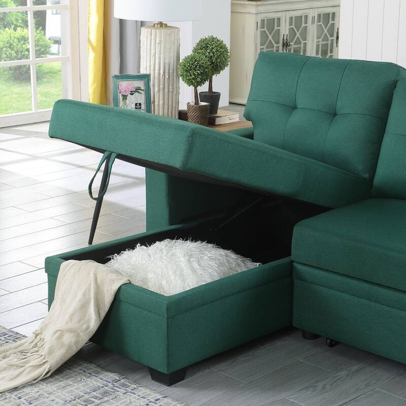 Upholstered Pull Out Sectional Sofa with Chaise