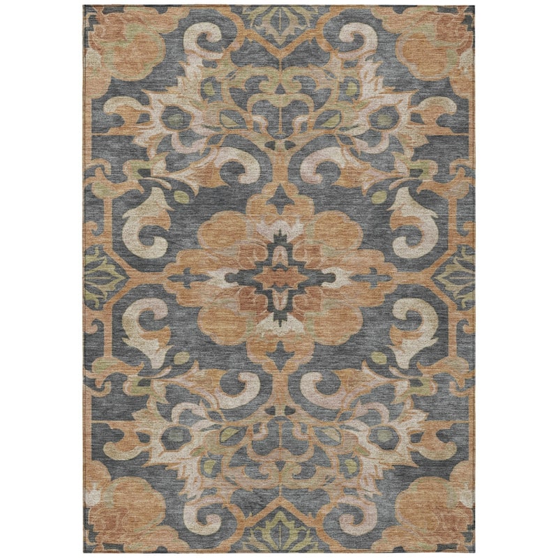 HomeRoots Damask Traditional Rectangle Outdoor Rug