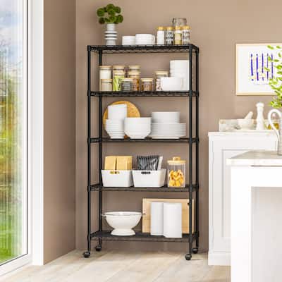 Seville Classics 5-Tier Black Epoxy Steel Wire Shelving, 30" W x 14" D x 61.5" H