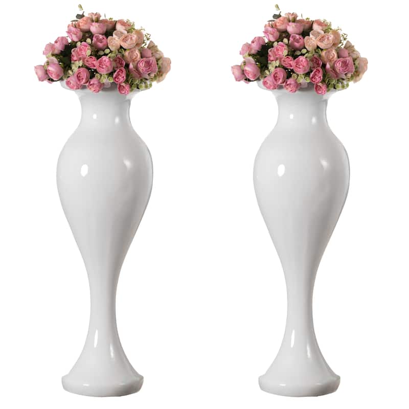 Decorative Large White Trumpet Design Modern Flower 32-Inch-Tall Floor Vase Centerpiece - Contemporary Home Decor Accent