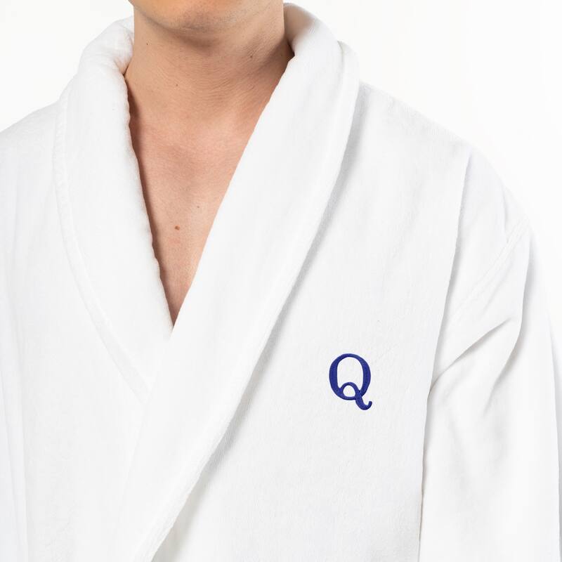 Authentic Hotel and Spa 100% Turkish Cotton Personalized Unisex Anovia Velour Bathrobe - Navy Block Font