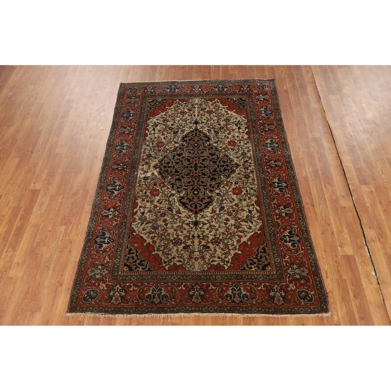 Pre-1900 Antique Vegetable Dye Sarouk Farahan Persian Wool Carpet - 4'5" x 6'10"