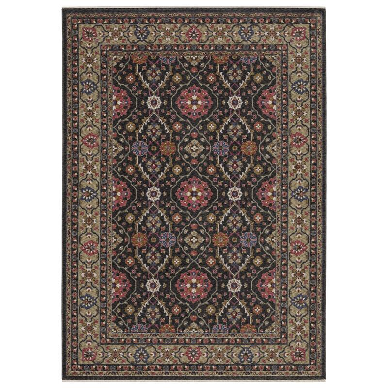 Style Haven Henretta Bordered Traditional Fringe Edge Area Rug - 9' 10" x 12' 10" - Charcoal/ Pink - Rectangle