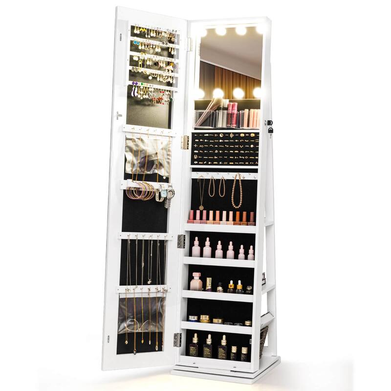 Costway 360° Swivel Jewelry Cabinet with Lighted Full Length Mirror & - See Details