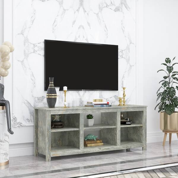 Grey Media TV Console with Storage 6 Open Shelves