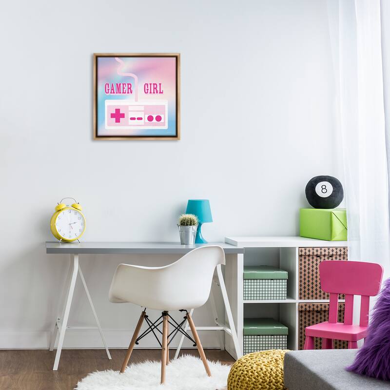 Stupell Pastel Gamer Girl Controller Framed Floater Canvas Wall Art Design By Yass Naffas Designs